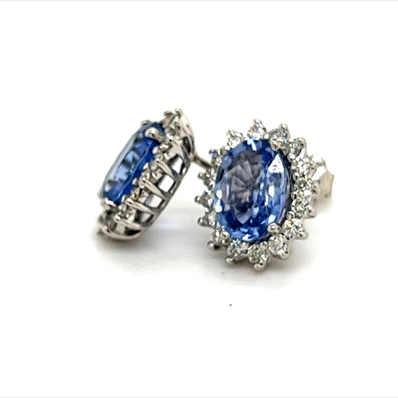 Natural Sapphire Diamond Earrings 14k Gold 3.2 TCW Certified For Sale 2