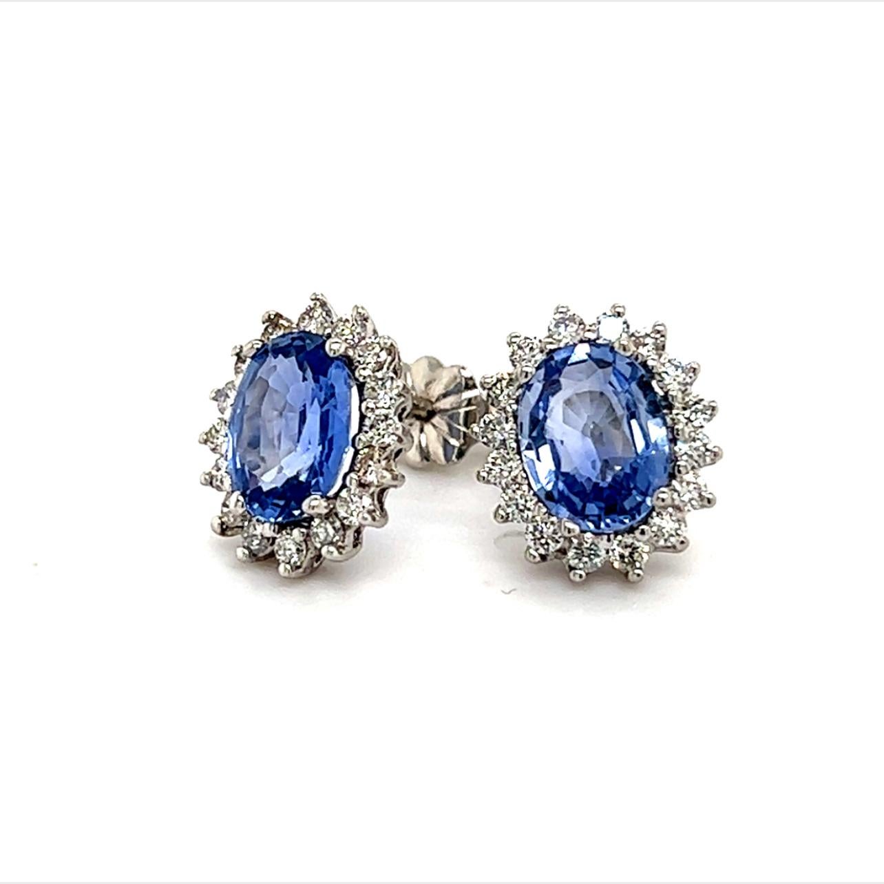 Natural Sapphire Diamond Earrings 14k Gold 3.2 TCW Certified For Sale 3