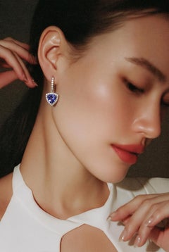 Pendientes de zafiro natural y diamantes, oro de 14k, 4,14 TCW, certificados
