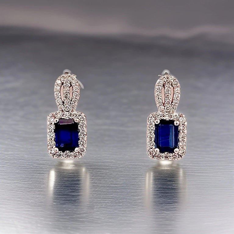 Boucles D’oreilles Or 18 Carats Avec Saphirs – 2,73 G – Style Baguette – Occasion