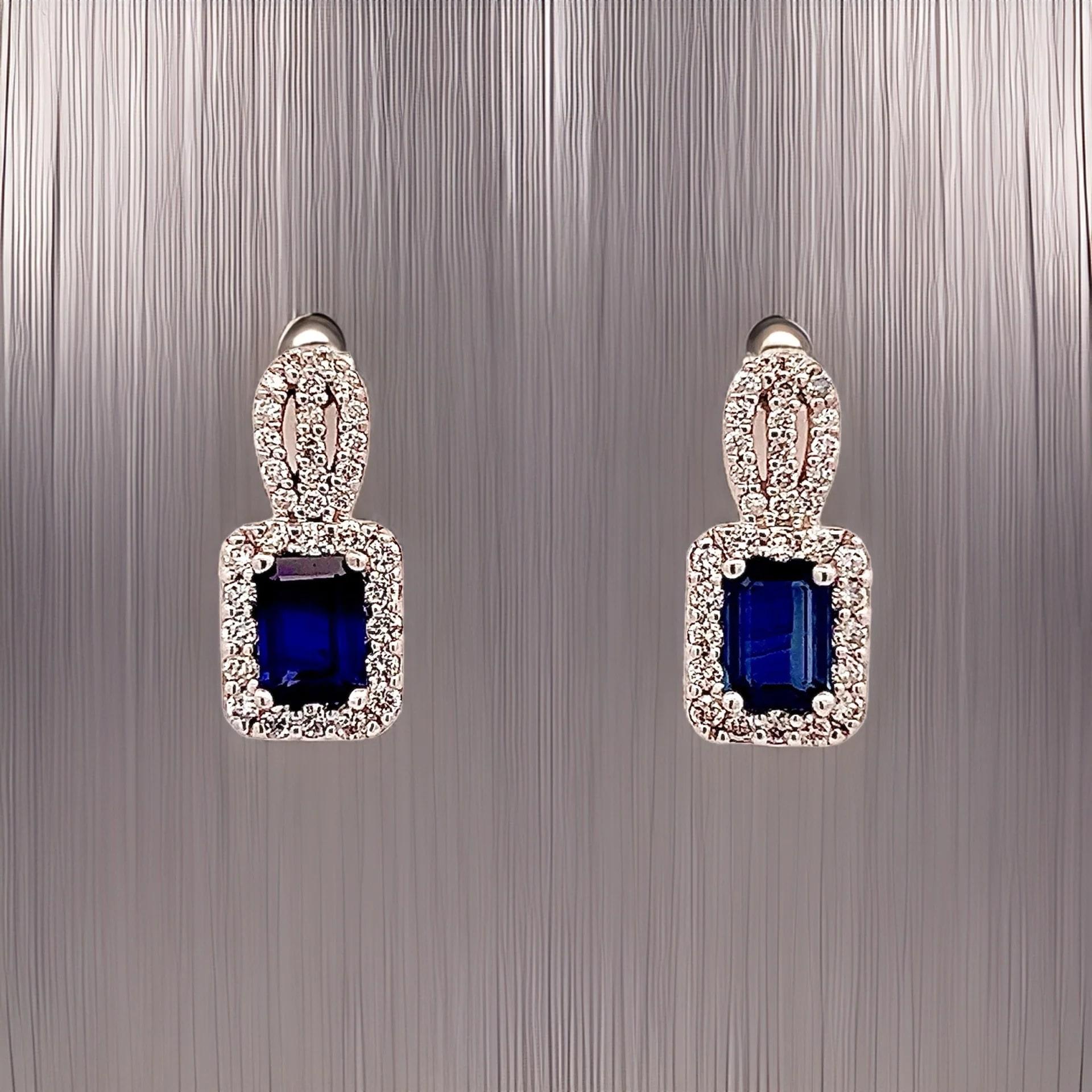 Natural Sapphire Diamond Earrings 14k W Gold 2.84 TCW Certified  For Sale 6