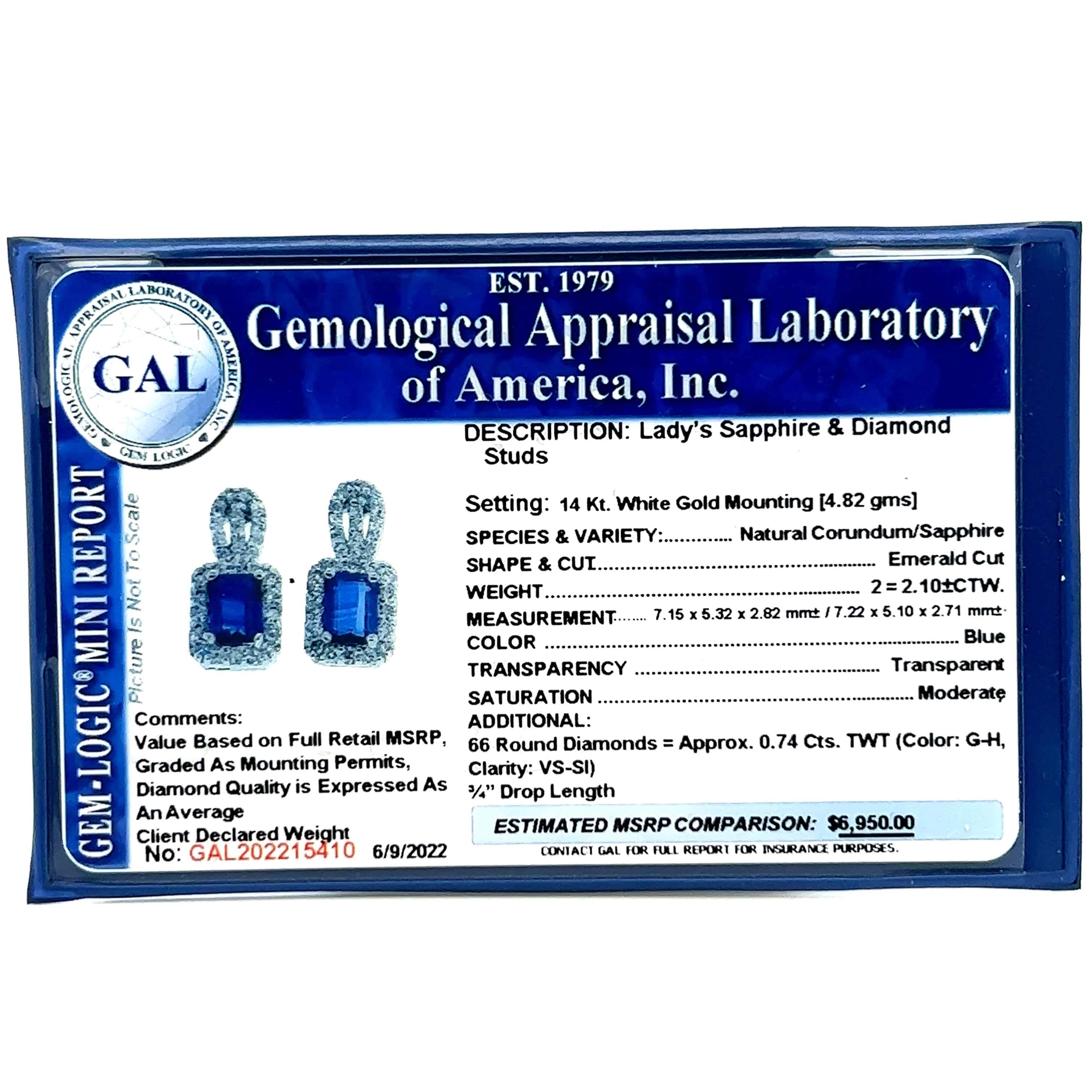 Natürliche Saphir-Diamant-Ohrringe 14k W Gold 2,84 TCW zertifiziert  im Angebot 8