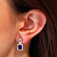 Natural Sapphire Diamond Earrings 14k W Gold 2.84 TCW Certified