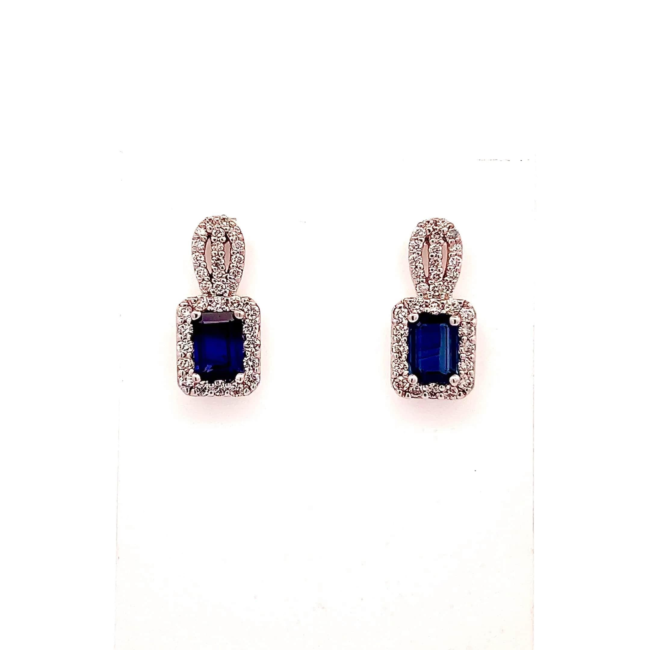 Natural Sapphire Diamond Earrings 14k W Gold 2.84 TCW Certified  In Good Condition For Sale In Brooklyn, NY