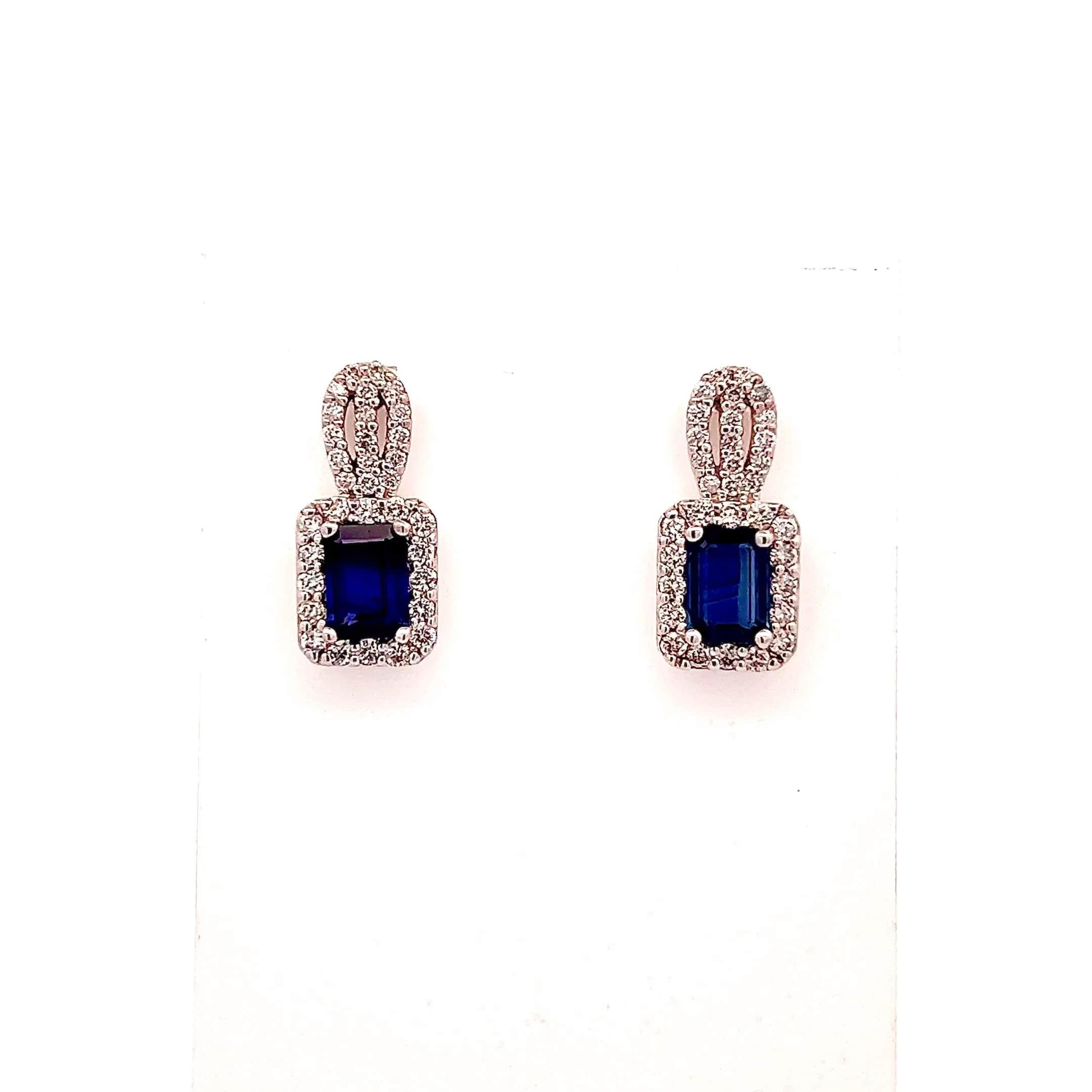 Boucles d'oreilles en or 14 carats avec saphir naturel et diamant certifié TCW 2,84 carats Neuf - En vente à Brooklyn, NY
