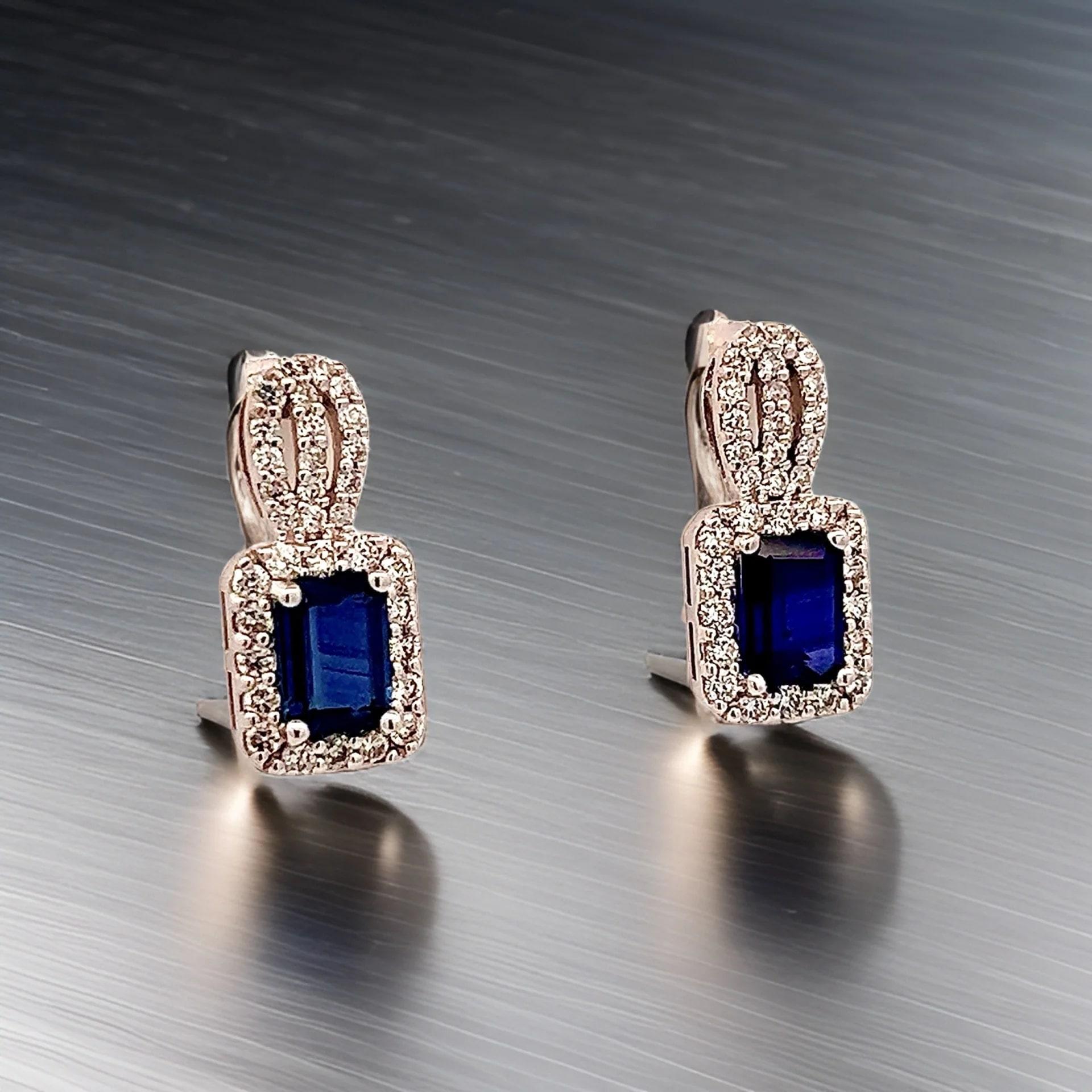 Women's Natural Sapphire Diamond Earrings 14k W Gold 2.84 TCW Certified  For Sale