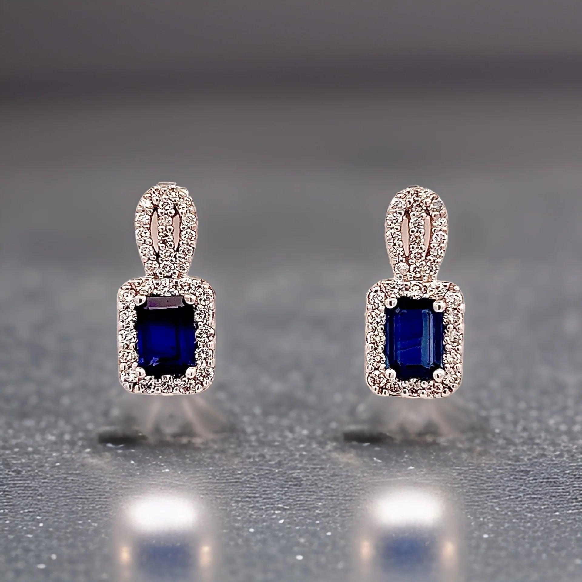 Natural Sapphire Diamond Earrings 14k W Gold 2.84 TCW Certified  For Sale 2