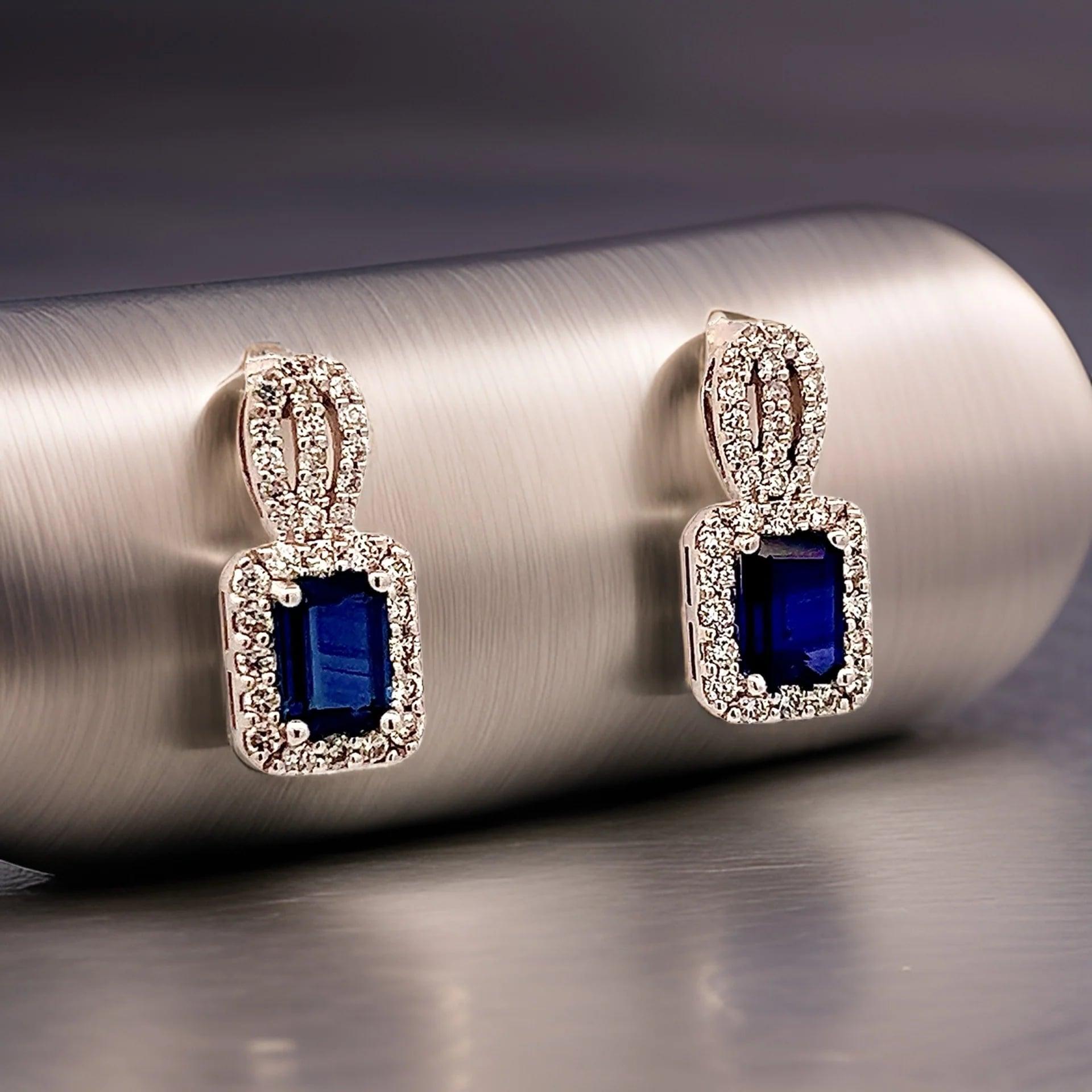 Natural Sapphire Diamond Earrings 14k W Gold 2.84 TCW Certified  For Sale 4
