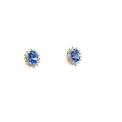 Natural Sapphire Diamond Earrings 14k White Gold 1.68 TCW Certified