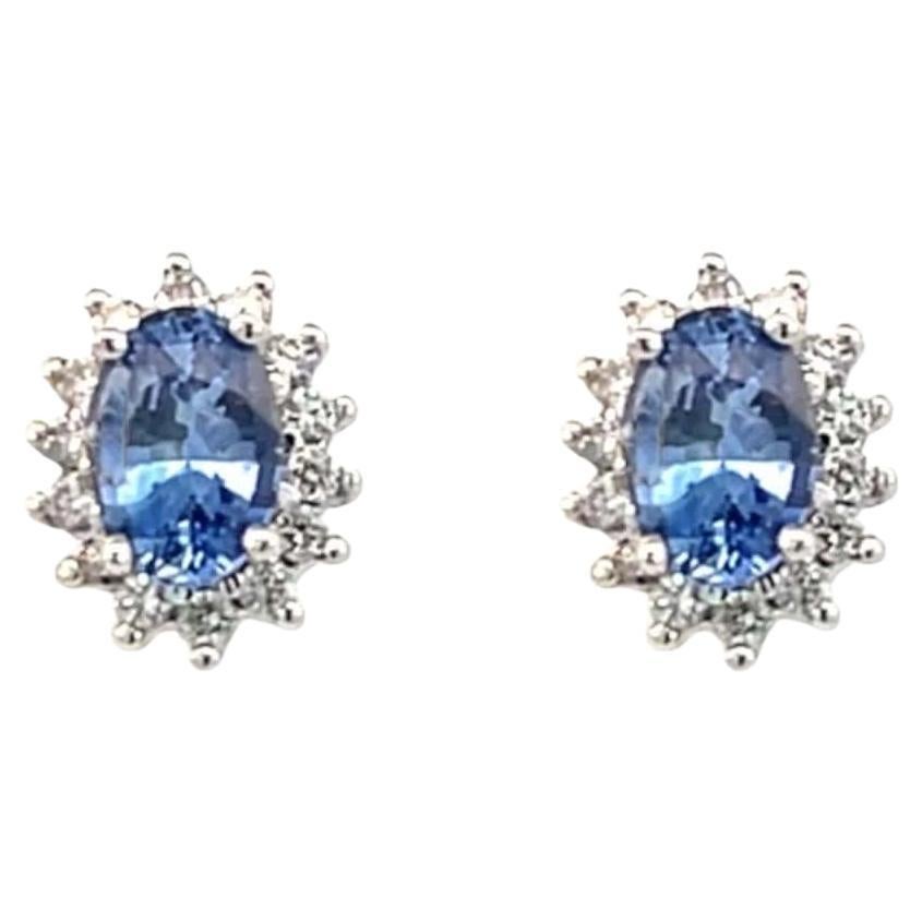Natural Sapphire Diamond Earrings 14k White Gold 1.68 TCW Certified