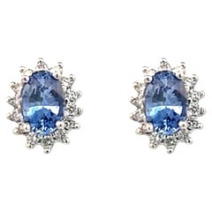 Pendientes Zafiro Natural Diamante Oro Blanco 14k 1,68 TCW Certificado