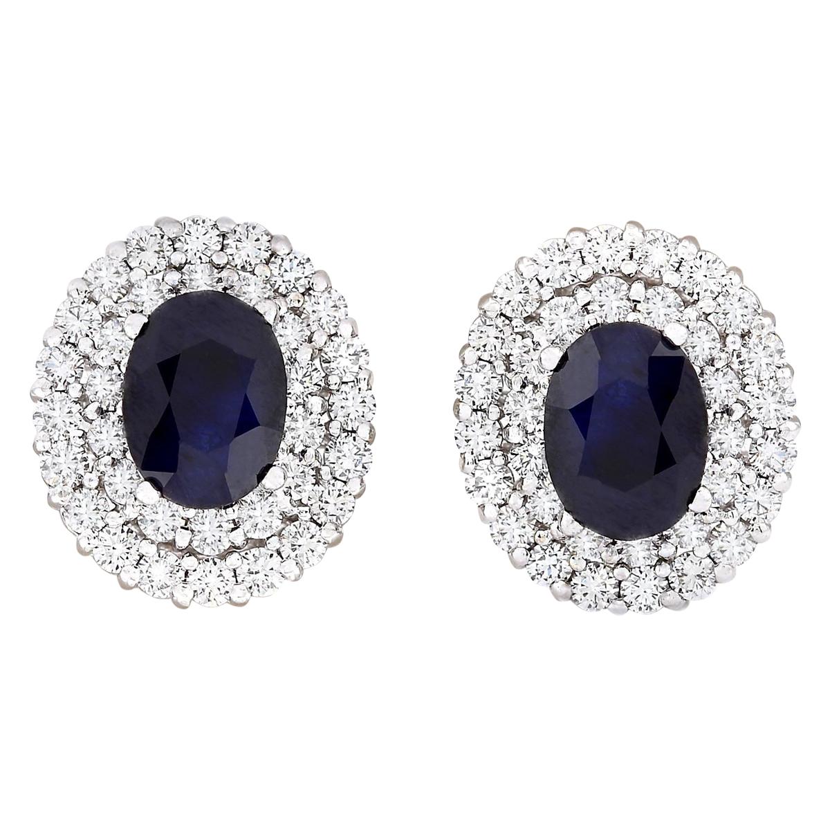 Natural Sapphire Diamond Earrings In 14 Karat White Gold  In New Condition For Sale In Los Angeles, CA
