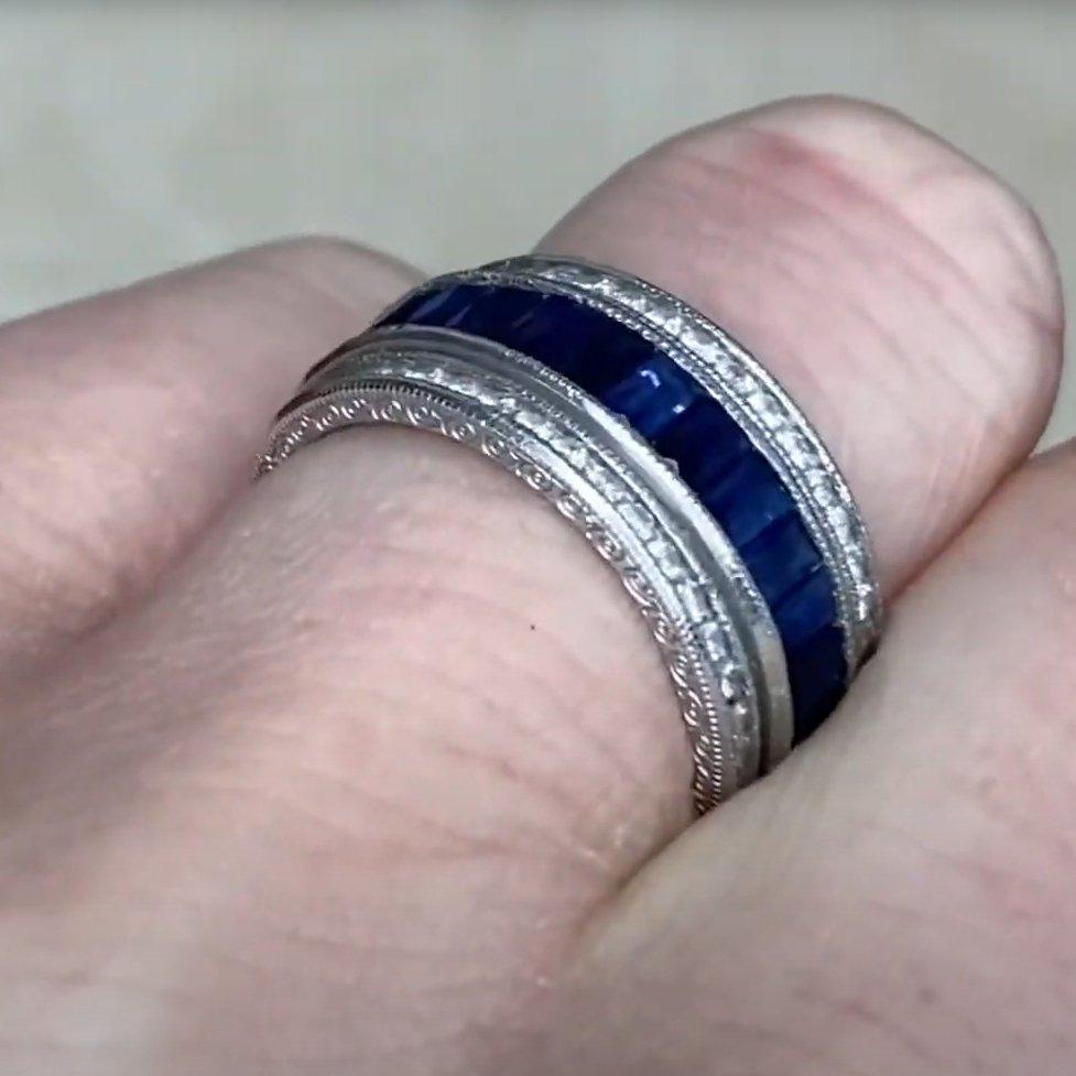Ewiges Band mit natürlichem Saphir und Diamant, Platin (Französischer Schliff) im Angebot