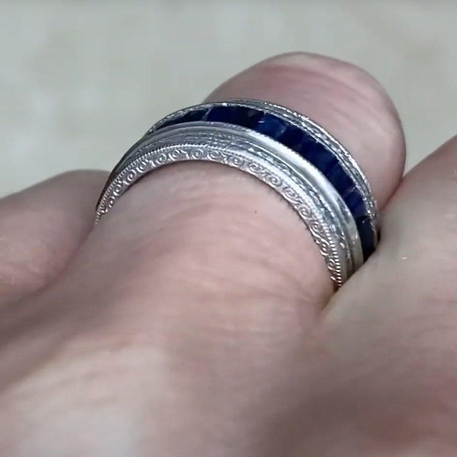 Alianza de Zafiro Natural y Diamante, Platino en Excelente estado para la venta en New York, NY