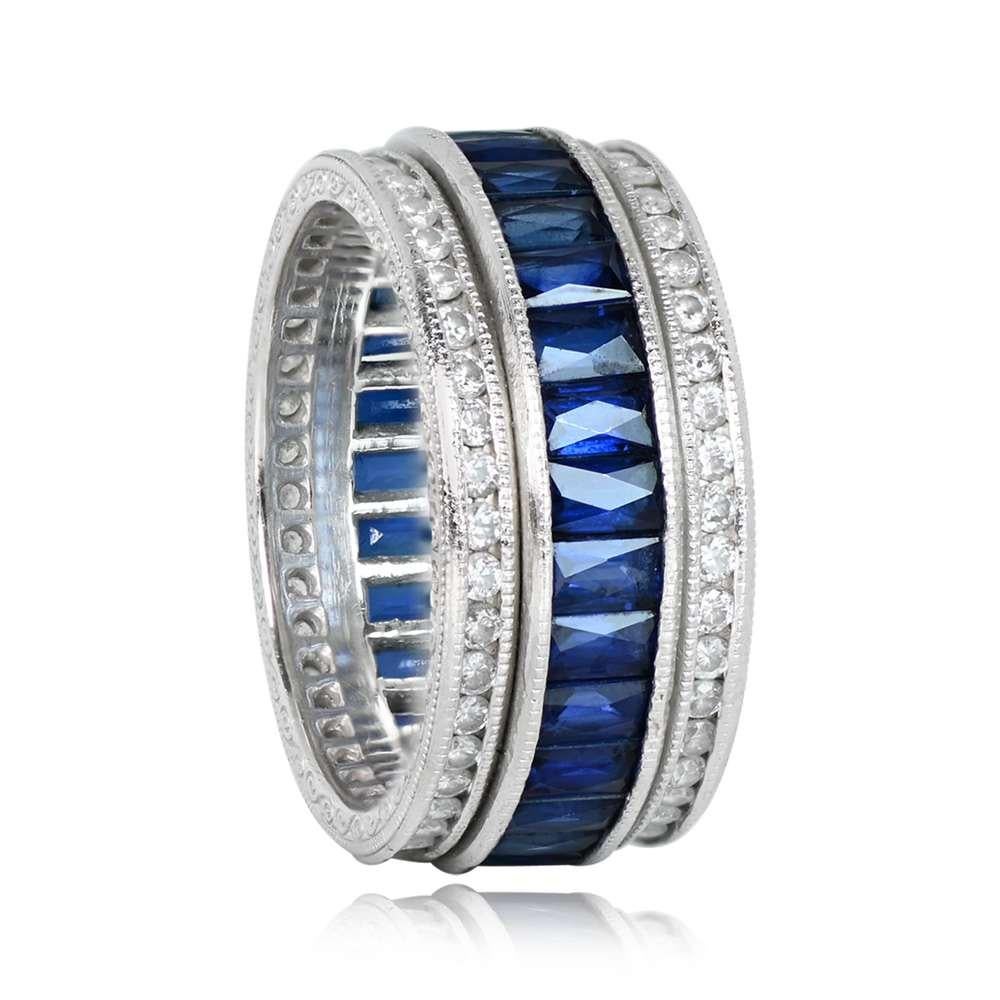 Art Deco Natural Sapphire & Diamond Eternity Band Ring, Platinum For Sale