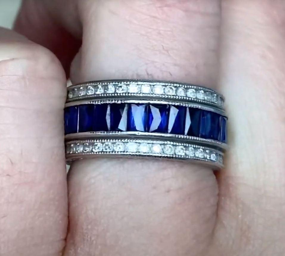 Natural Sapphire & Diamond Eternity Band Ring, Platinum In Excellent Condition For Sale In New York, NY