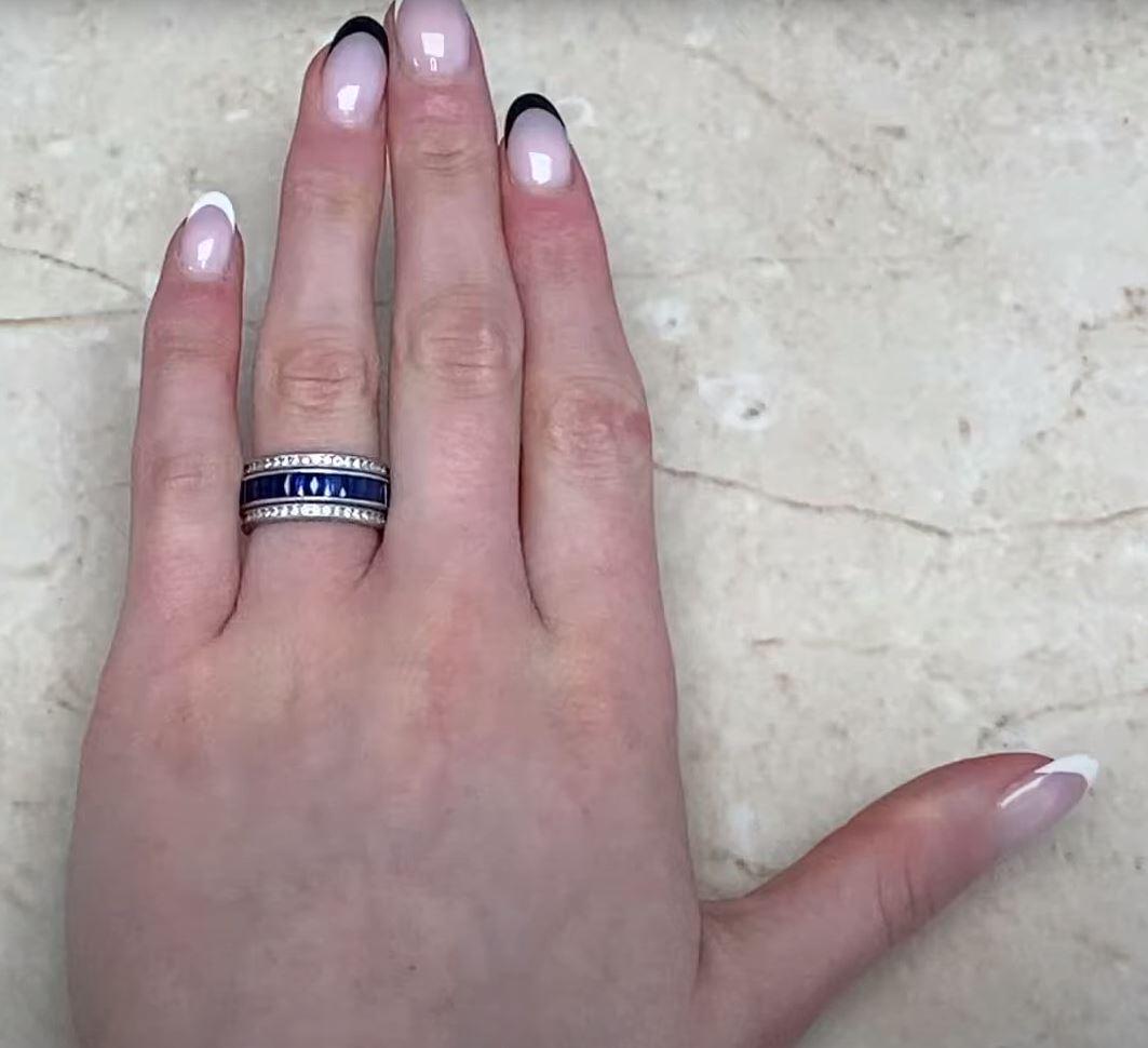 Eternity-Ring, Platin mit natürlichem Saphir und Diamant im Angebot 2