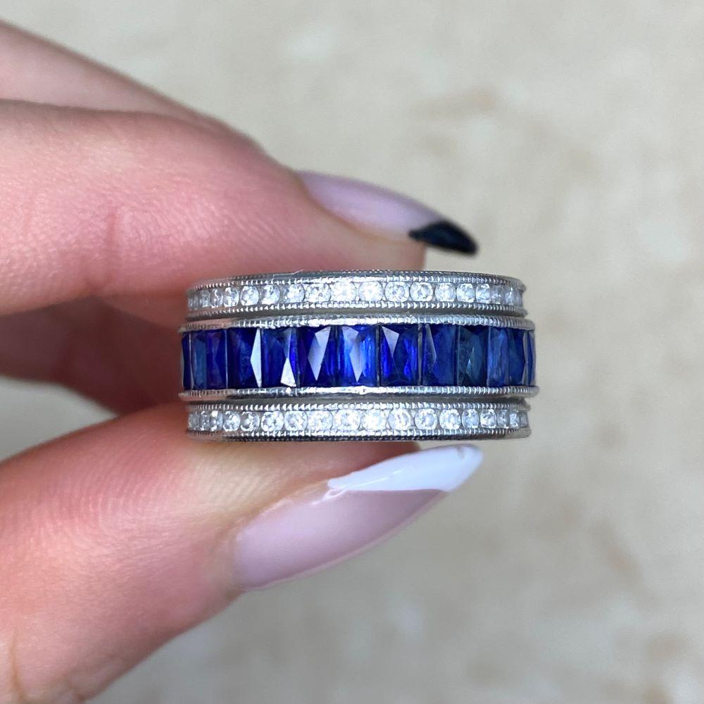Natural Sapphire & Diamond Eternity Band Ring, Platinum For Sale 3