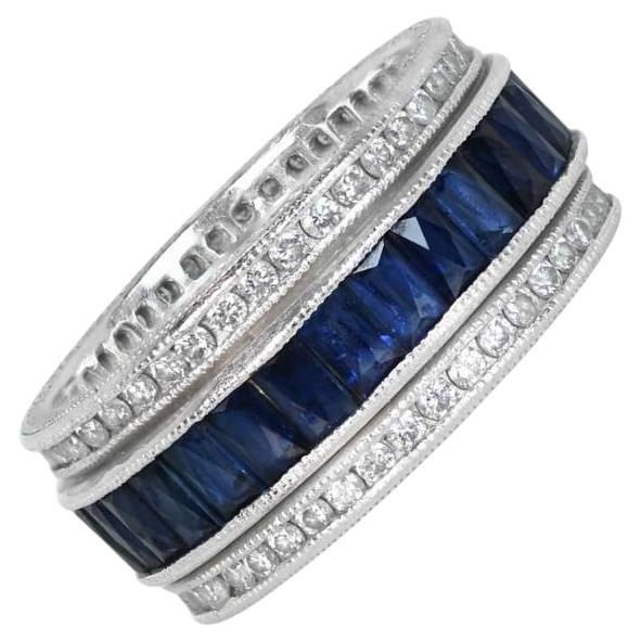 Natural Sapphire & Diamond Eternity Band Ring, Platinum For Sale