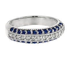 Natural Sapphire and Diamond Fashion Ring Band 14 Karat White Gold