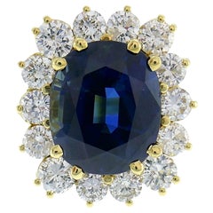 Natural Sapphire Diamond Gold Ring, 15.02 Carat No Treatment Guild Lab Report