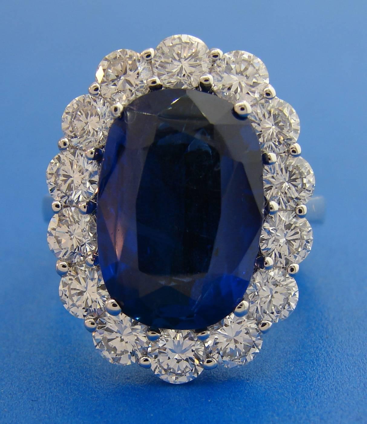 Natural Sapphire Diamond Gold Ring, 8.16-carat Burmese No Heat AGL Gem Report  1