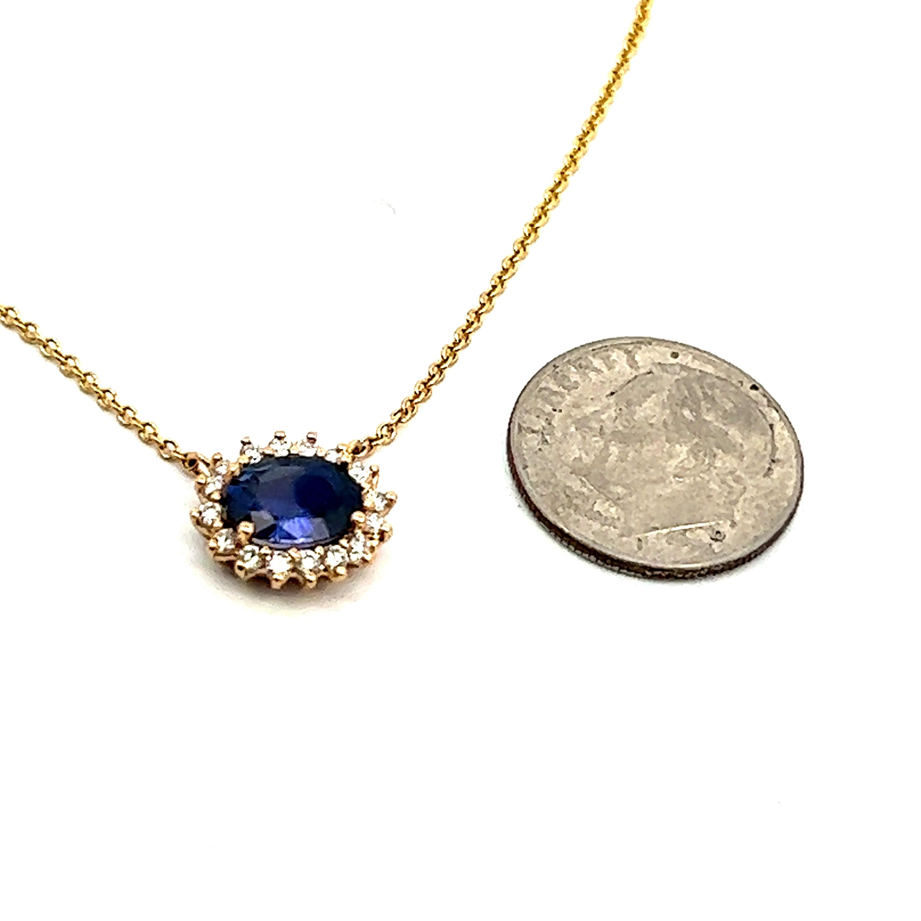 Natural Sapphire Diamond Halo Pendant With Chain 18