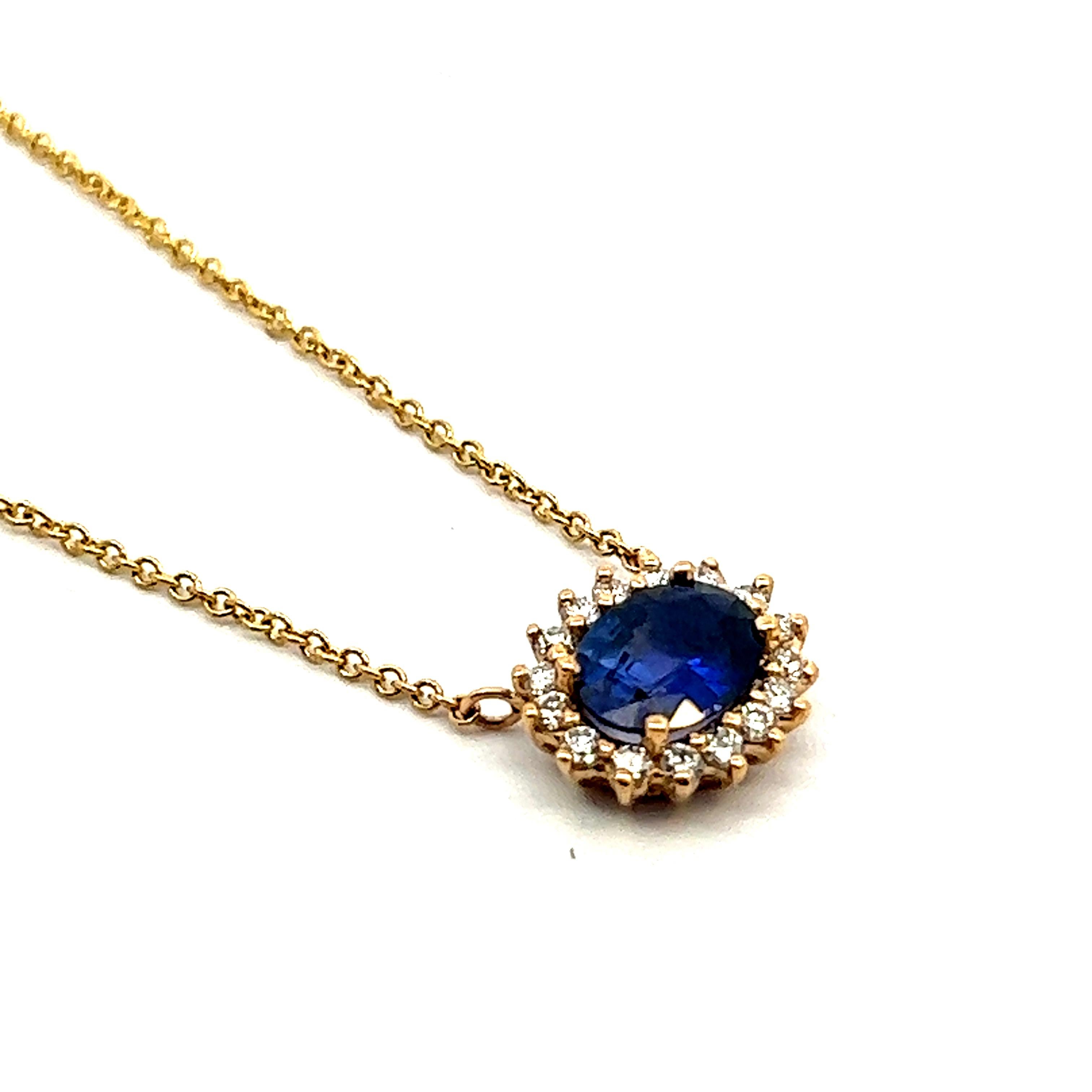 Natural Sapphire Diamond Halo Pendant With Chain 18