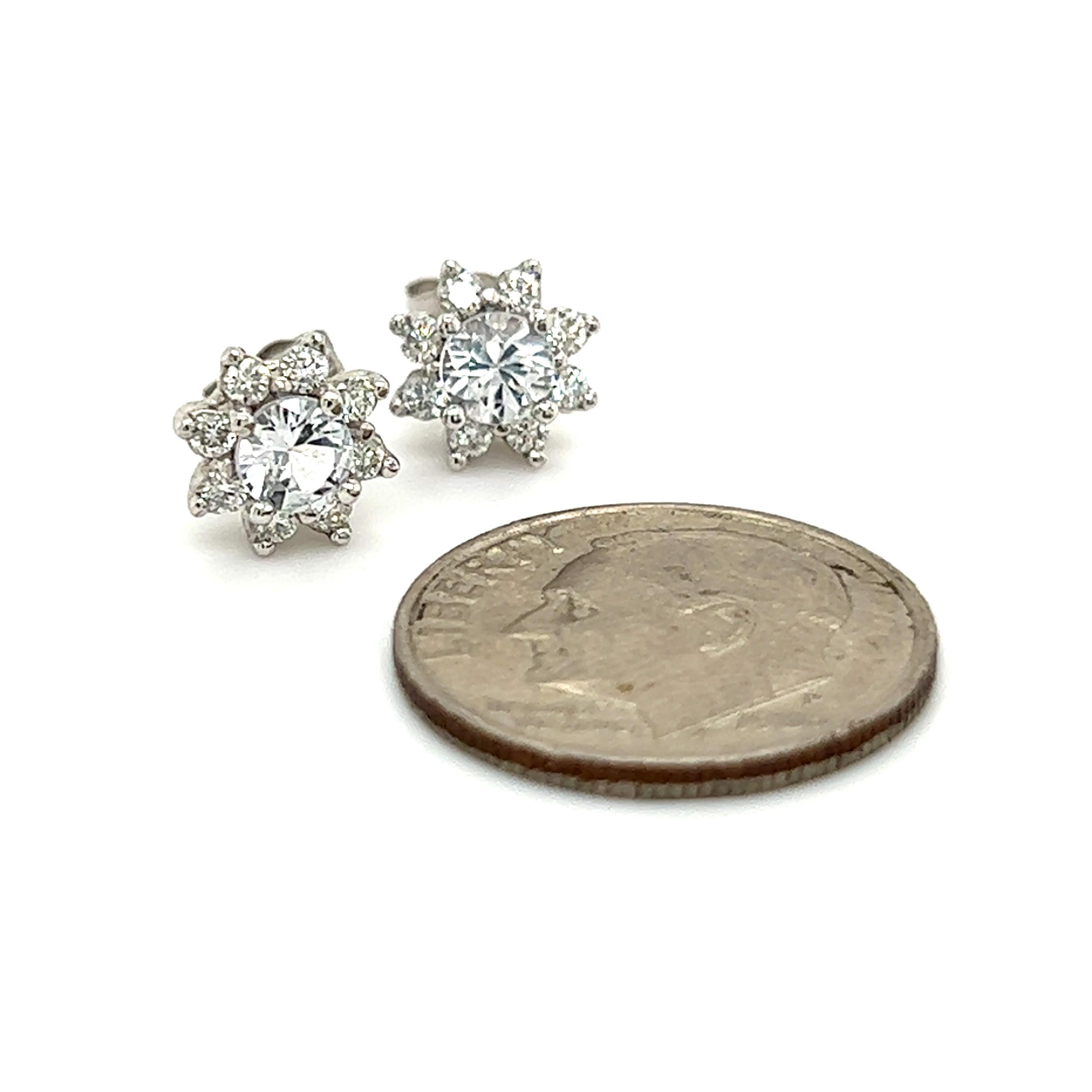 Women's Natural Sapphire Diamond Halo Stud Earrings 14k Gold 1.02 TCW Certified For Sale