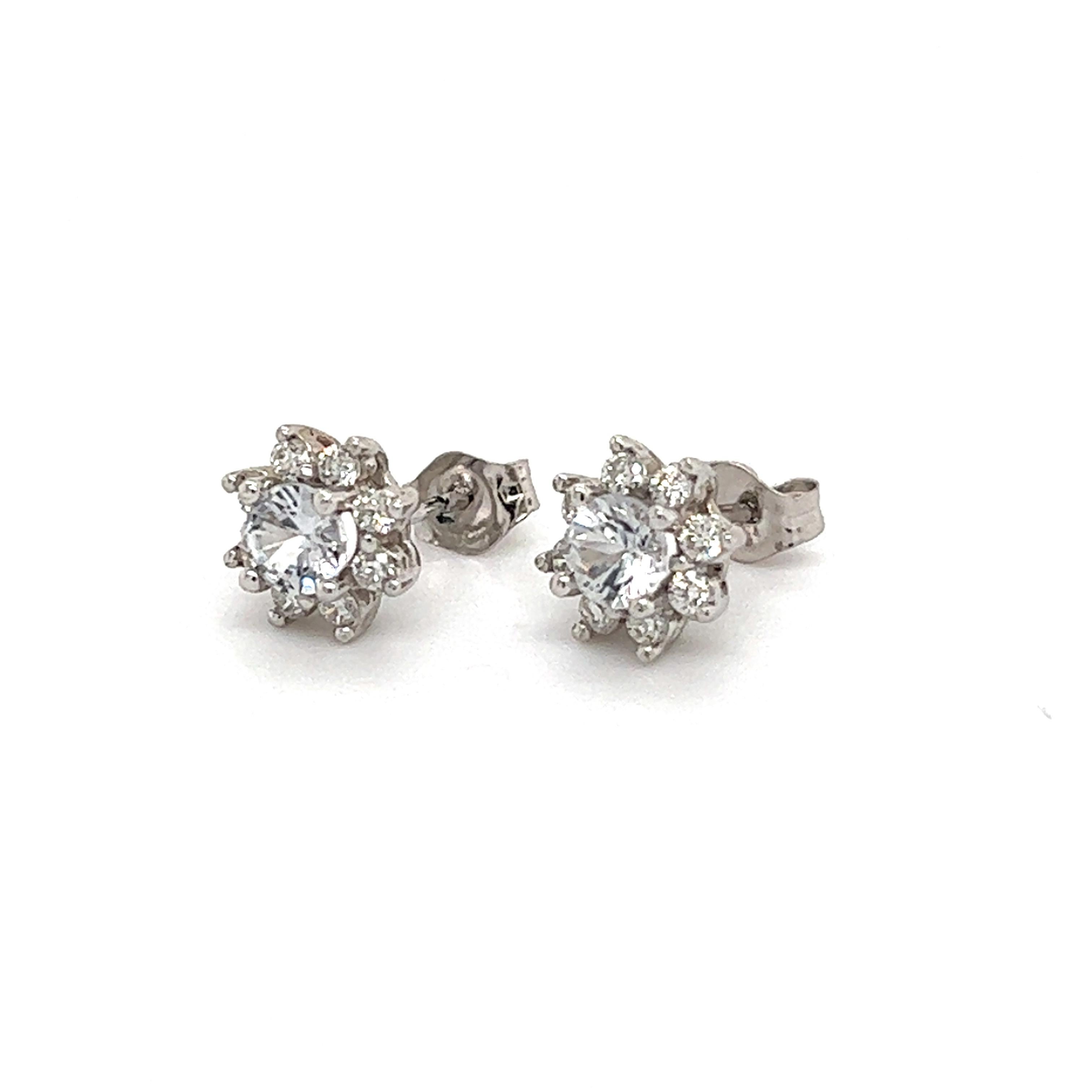 Natural Sapphire Diamond Halo Stud Earrings 14k Gold 1.02 TCW Certified For Sale 1