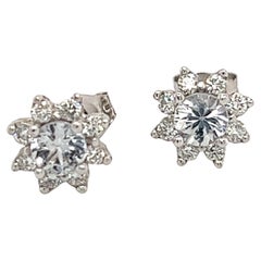 Natural Sapphire Diamond Halo Stud Earrings 14k Gold 1.02 TCW Certified