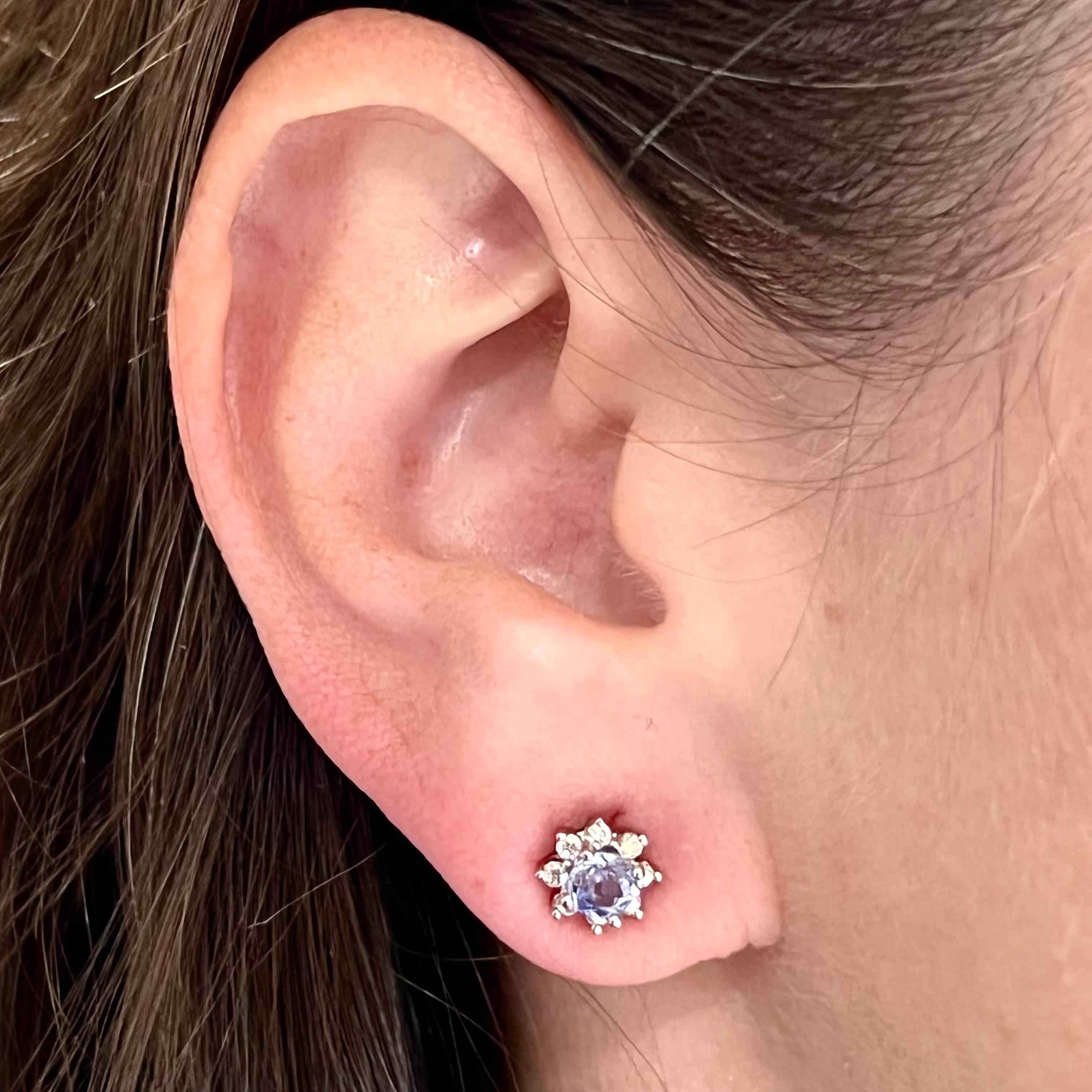 Brilliant Cut Natural Sapphire Diamond Halo Stud Earrings 14k WG 1.02 TCW Certified For Sale