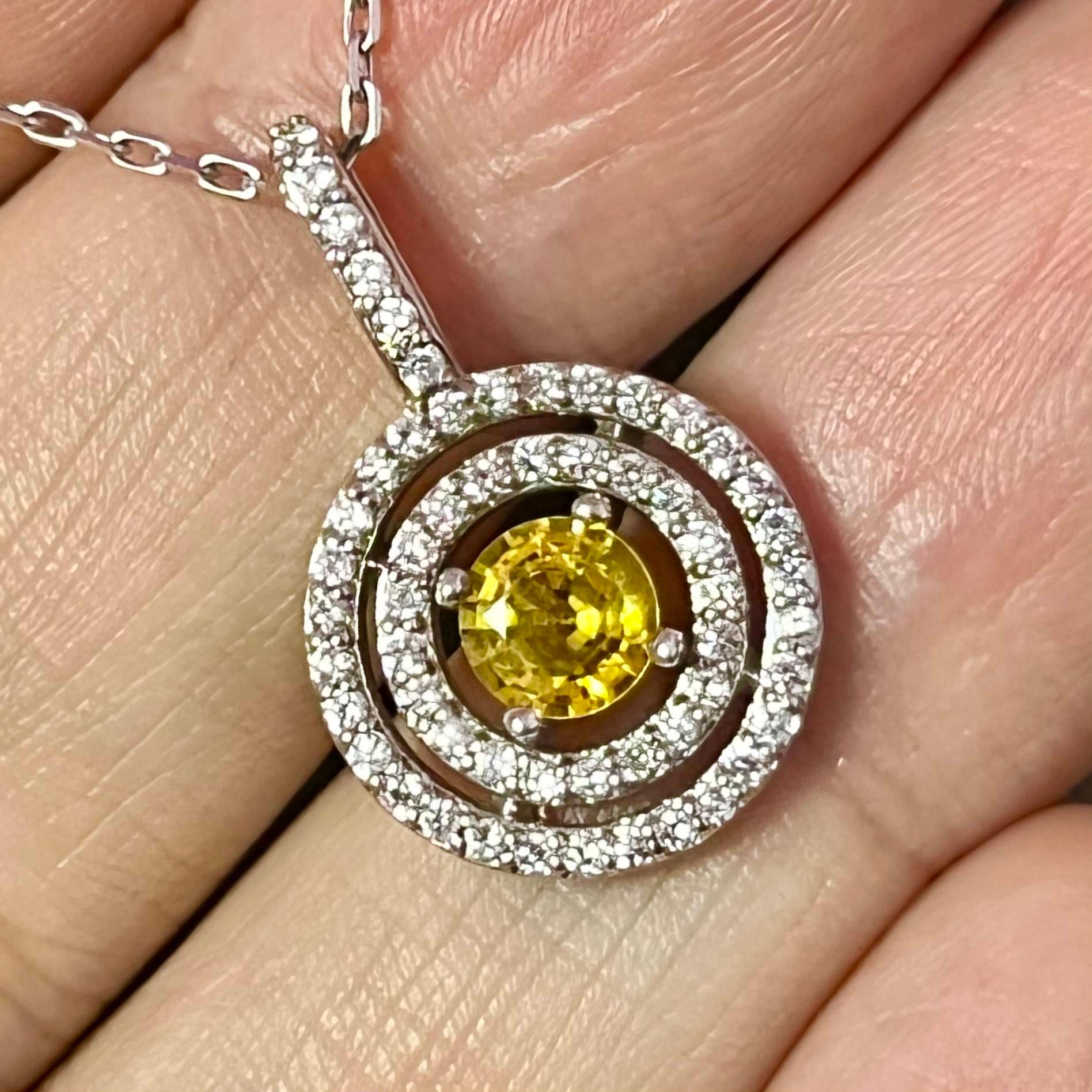 Round Cut Natural Sapphire Diamond Necklace 14k Gold 1.51 TCW Certified For Sale