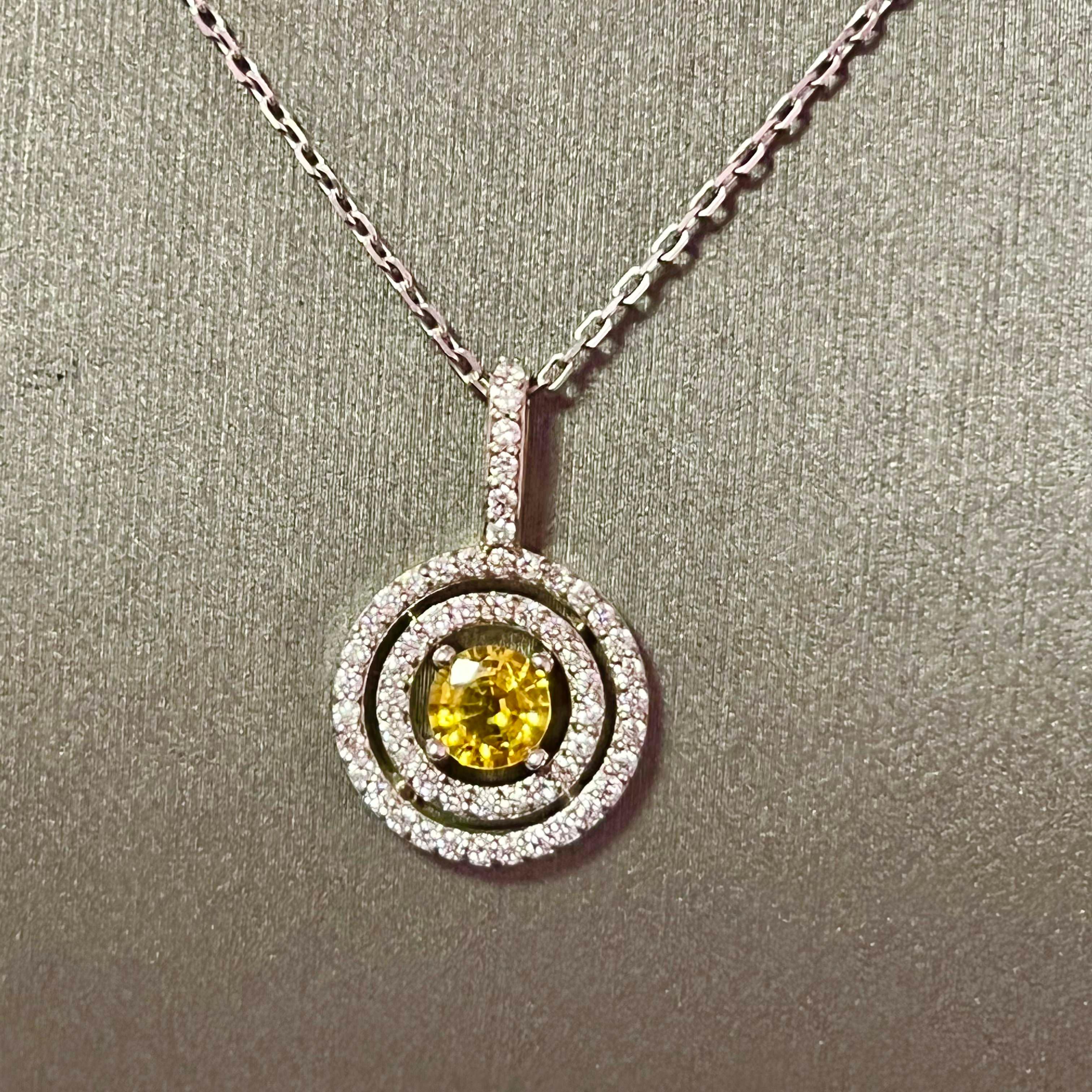 Natural Sapphire Diamond Necklace 14k Gold 1.51 TCW Certified For Sale 1