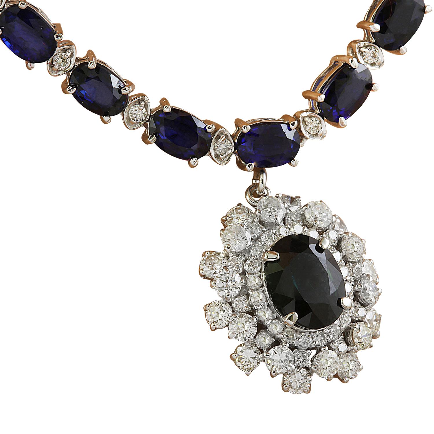 Oval Cut Natural Sapphire Diamond Necklace In 14 Karat White Gold For Sale