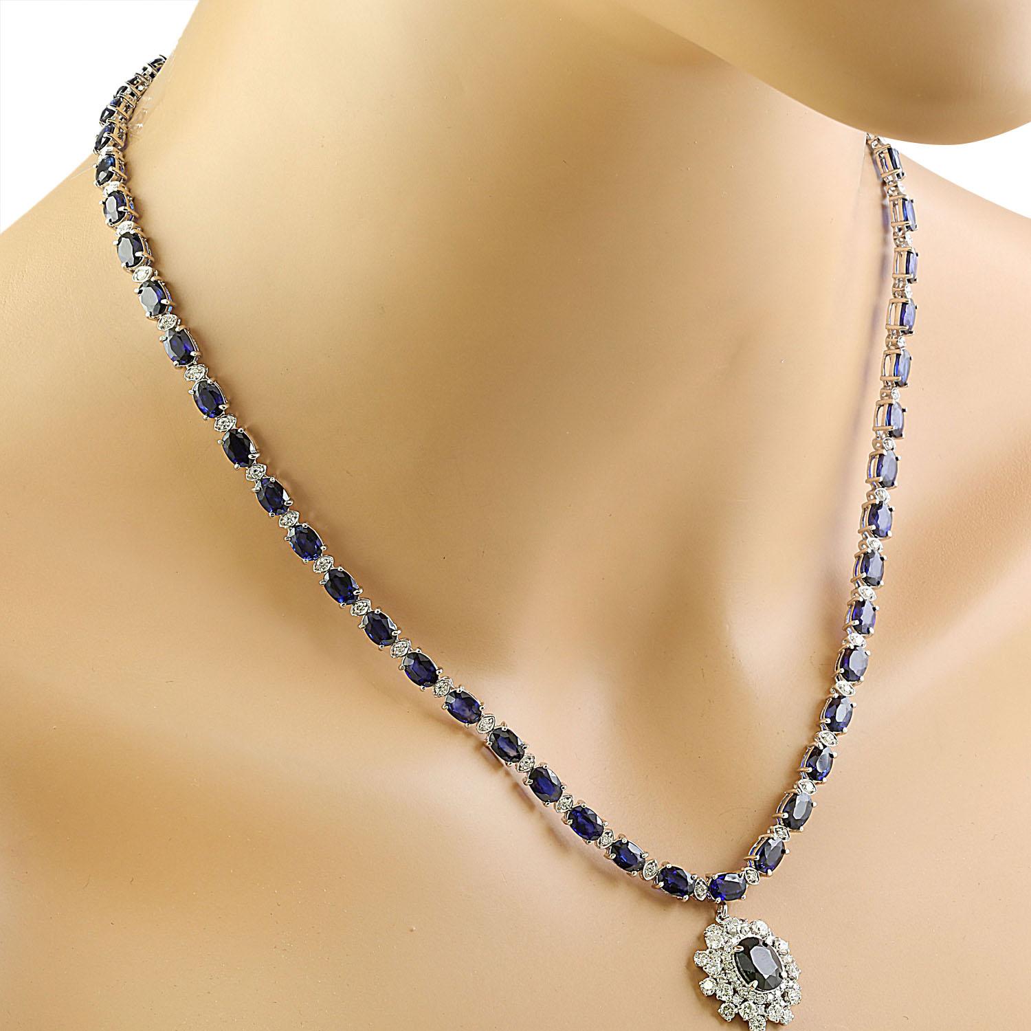 Natural Sapphire Diamond Necklace In 14 Karat White Gold For Sale 1