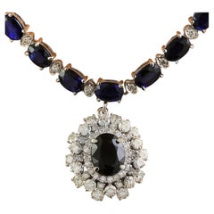 Natural Sapphire Diamond Necklace In 14 Karat White Gold