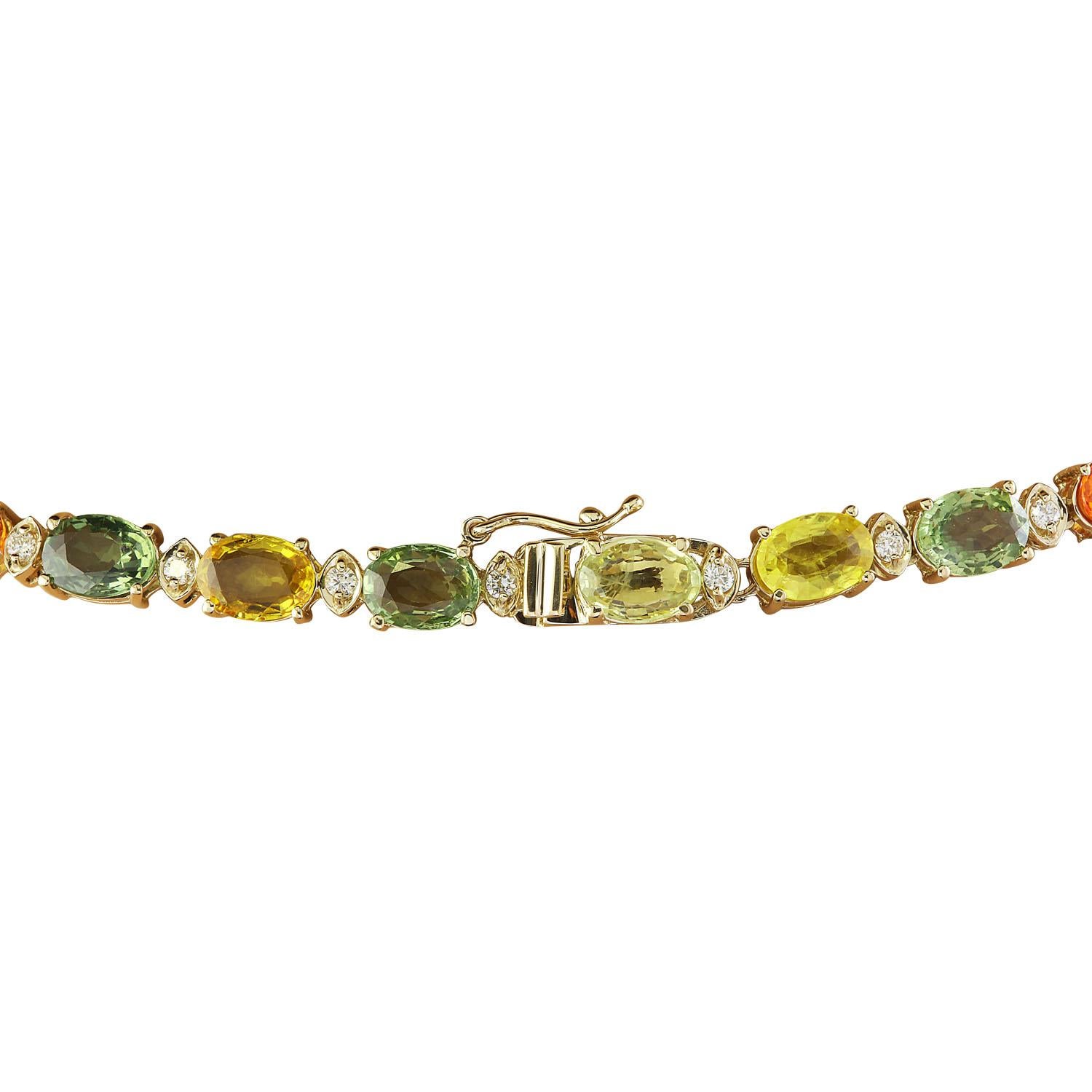 Oval Cut Natural Sapphire Diamond Necklace In 14 Karat Yellow Gold For Sale