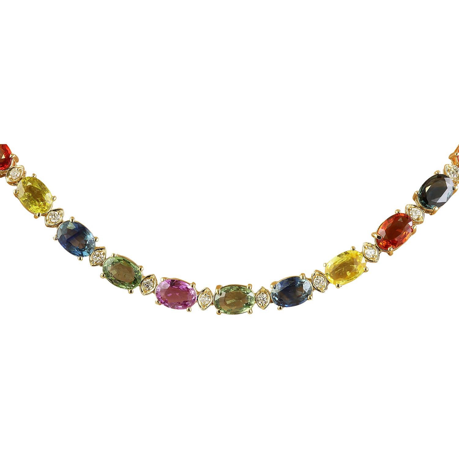 Natural Sapphire Diamond Necklace In 14 Karat Yellow Gold In New Condition For Sale In Manhattan Beach, CA