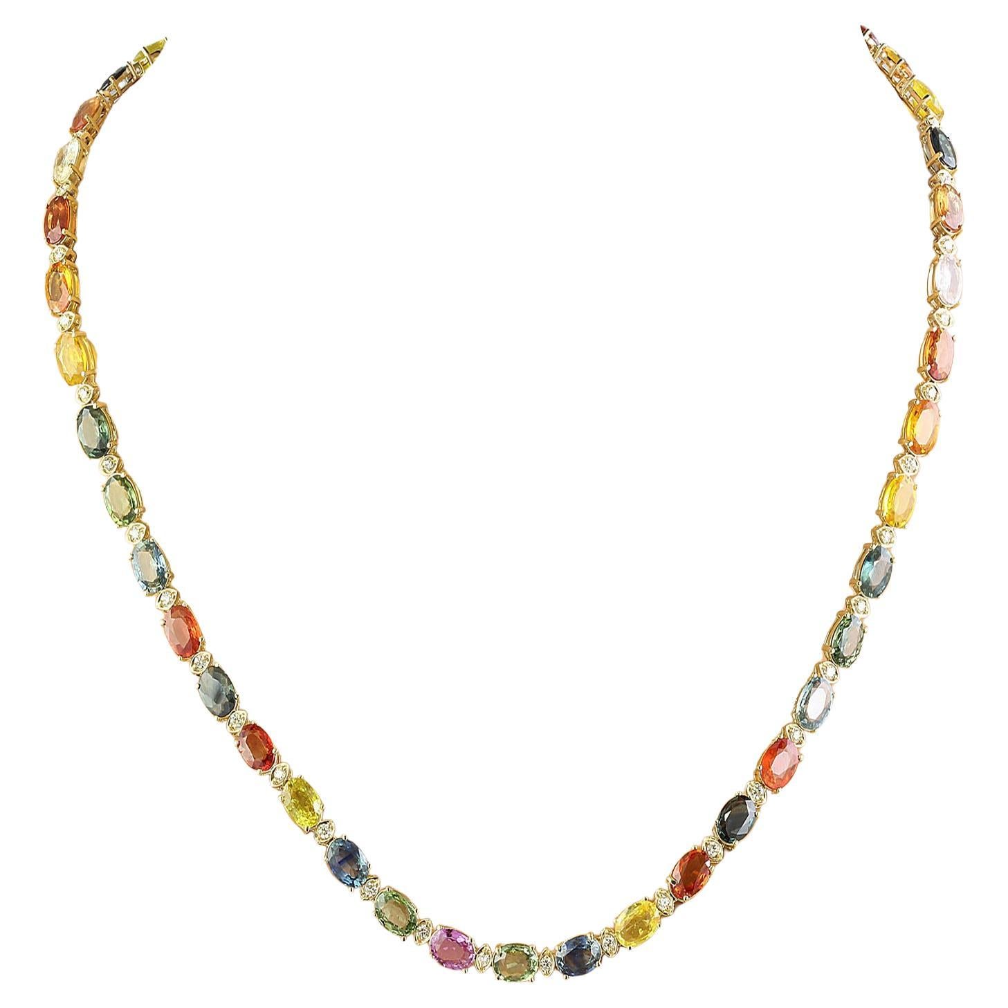 Natural Sapphire Diamond Necklace In 14 Karat Yellow Gold
