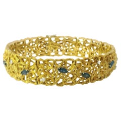Bracciale Open-Work con zaffiri naturali e diamanti, solido, 18 carati In magazzino