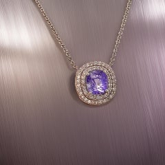 Natürlicher Saphir-Diamant-Anhänger 18" 14k WG 3,84 TCW zertifiziert
