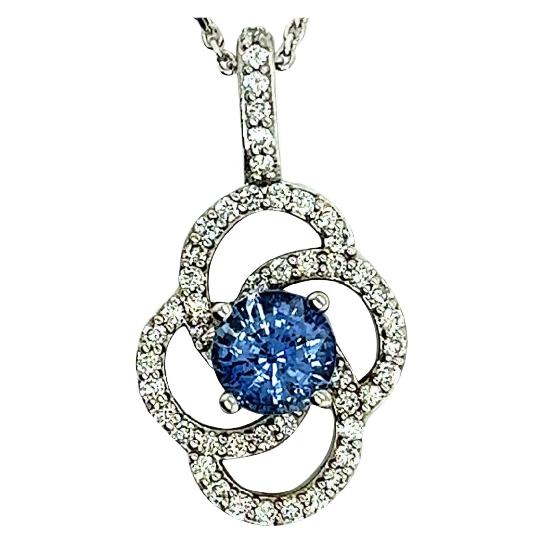 Natürlicher Saphir-Diamant-Anhänger mit Kette 14k W Gold 2,17 TCW zertifiziert