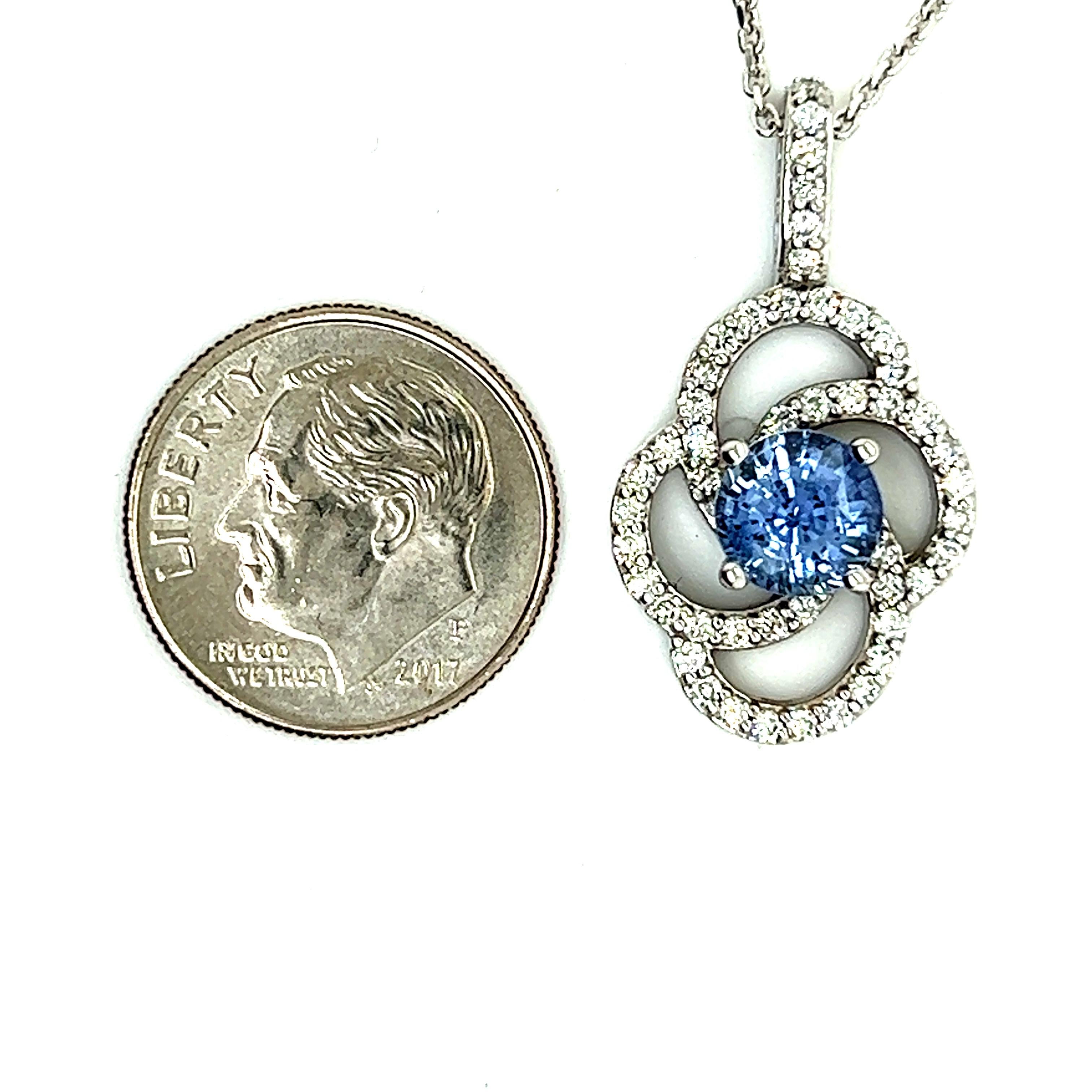 Natural Sapphire Diamond Pendant With Chain 17.5