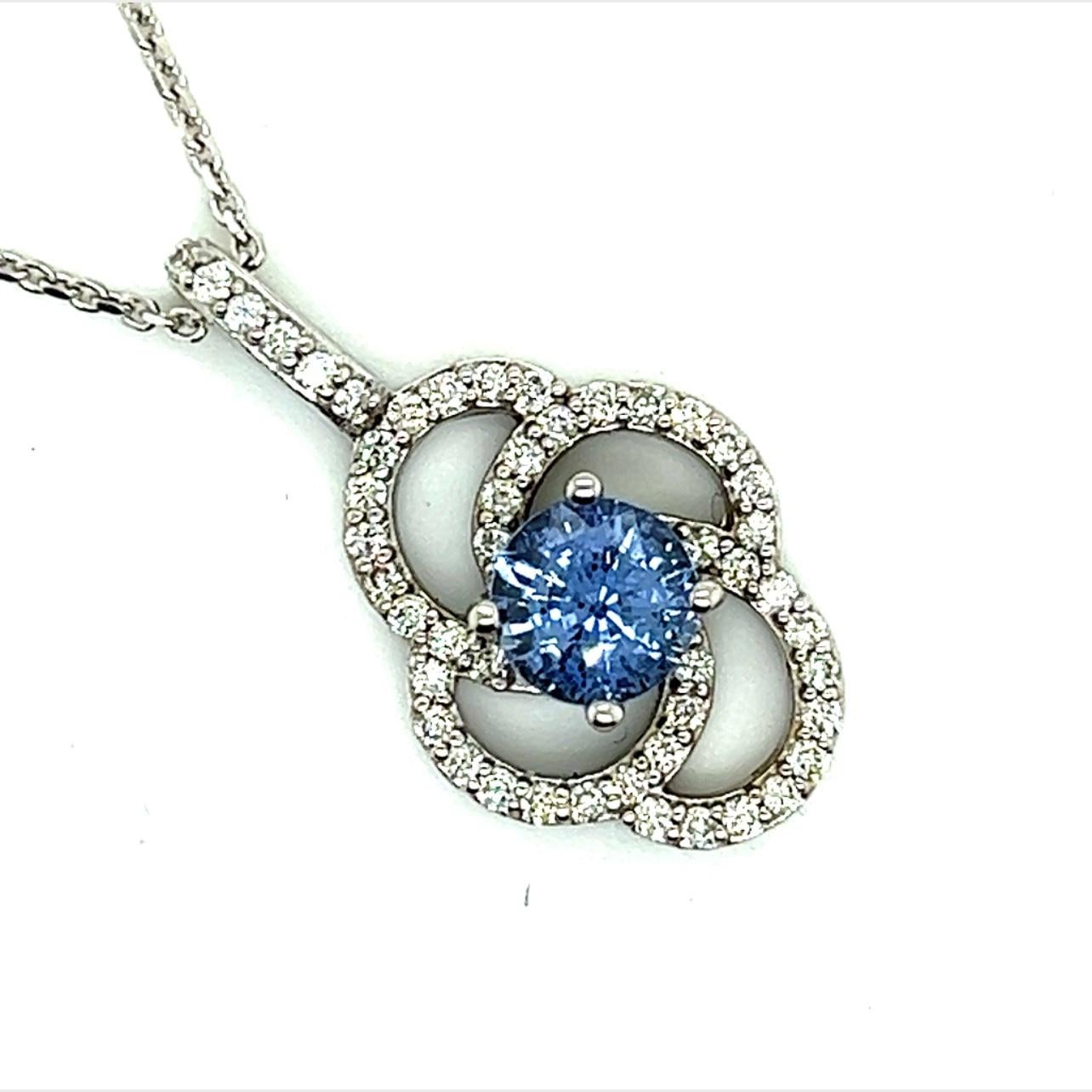 Women's Natural Sapphire Diamond Pendant with Chain 14k W Gold 2.17 TCW Certified For Sale