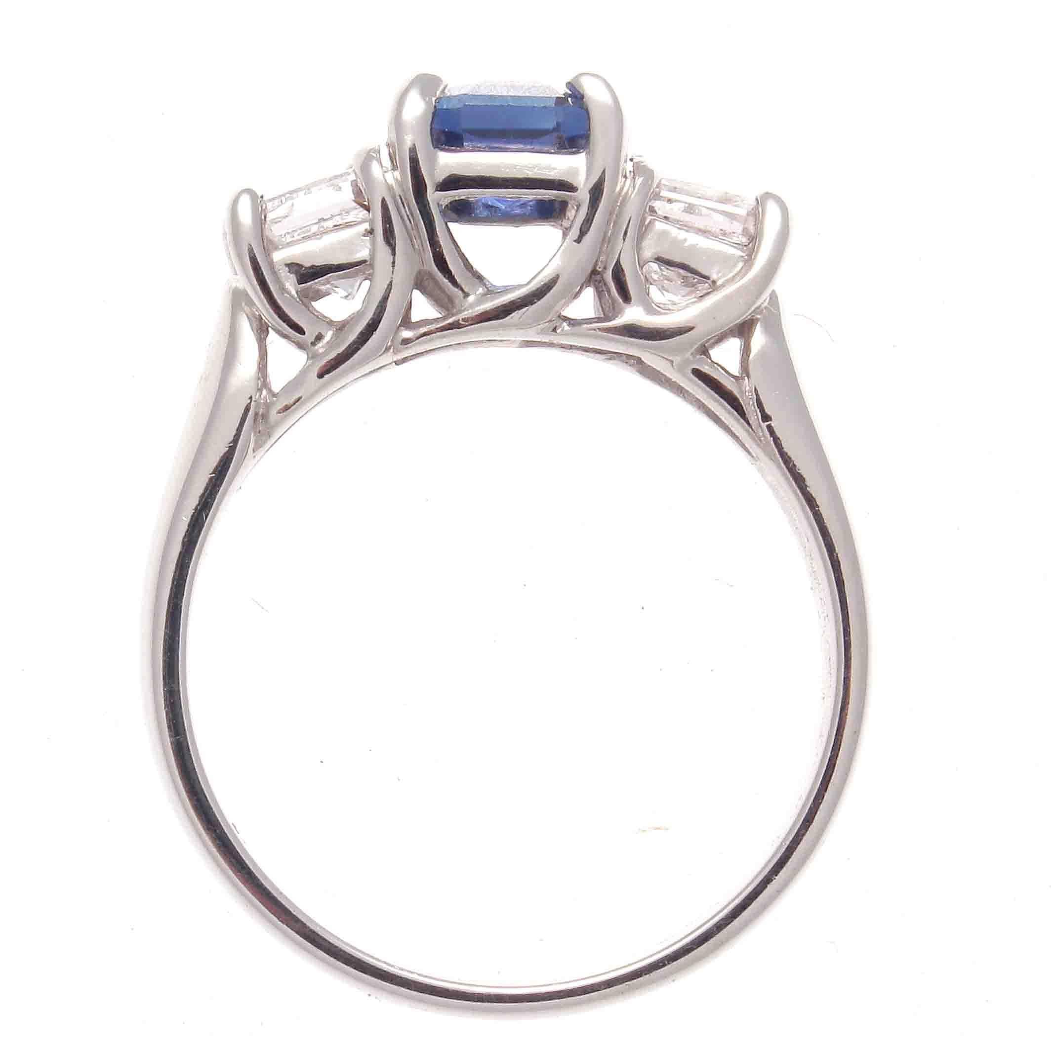 Modern Natural Sapphire Diamond Platinum Engagement Ring