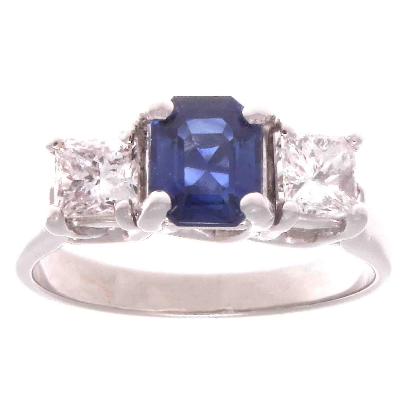 Natural Sapphire Diamond Platinum Engagement Ring
