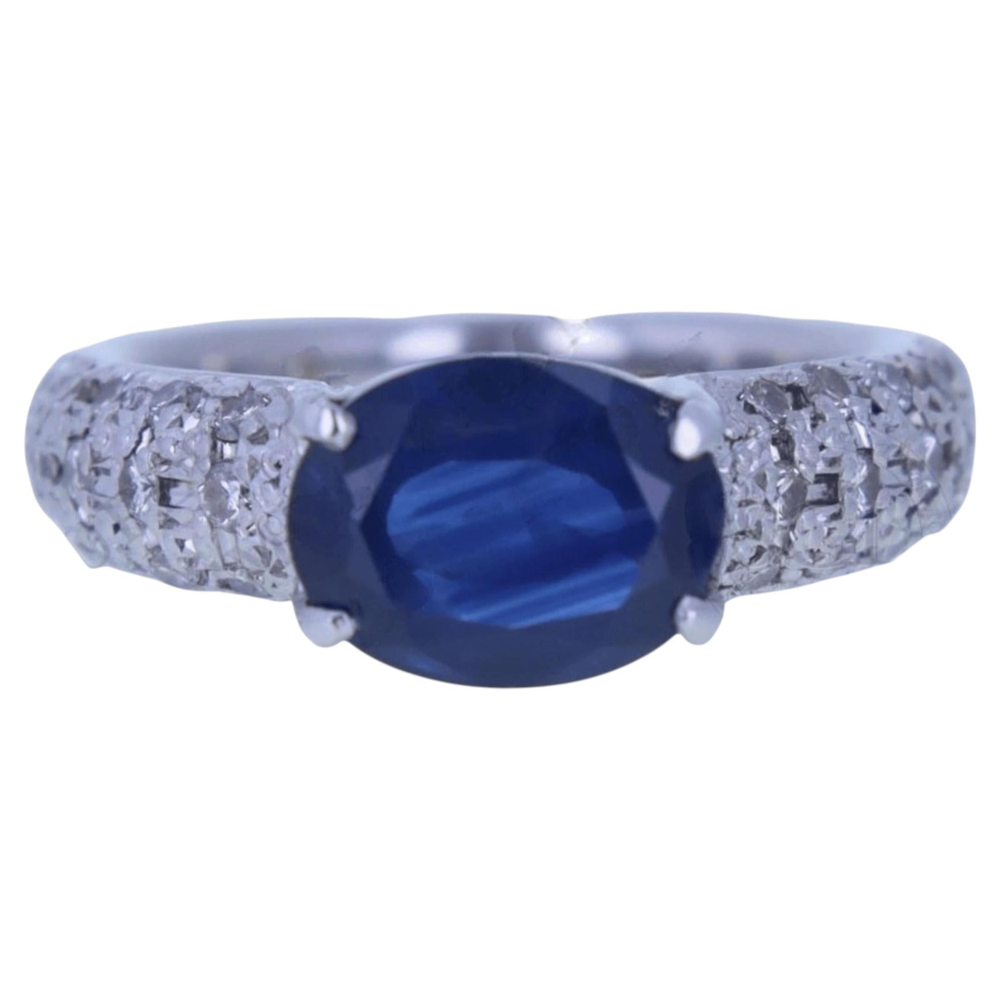 Natural Sapphire & Diamond Platinum Ring