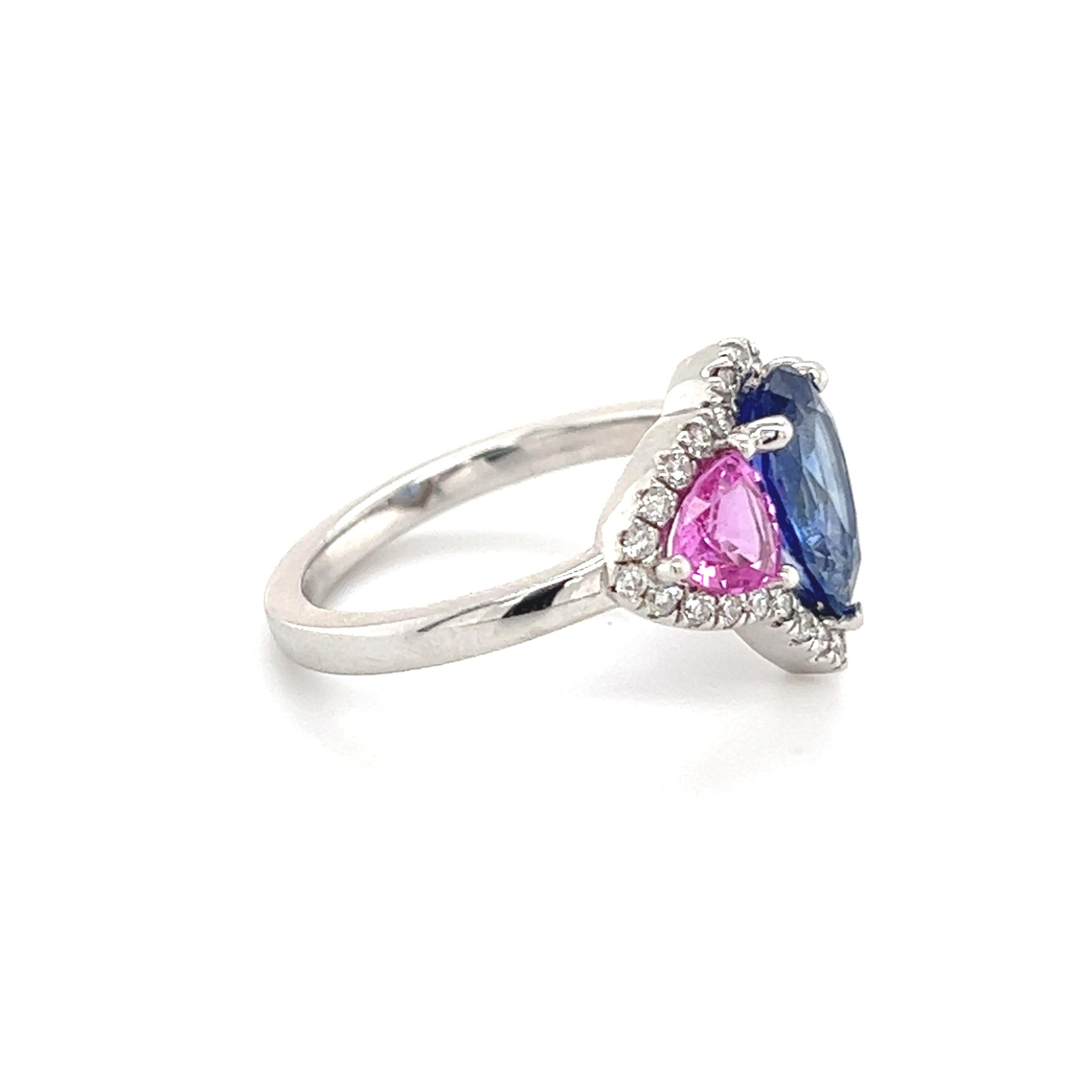 Natural Sapphire Diamond Ring 14k Gold 3.43 TCW Certified For Sale 6