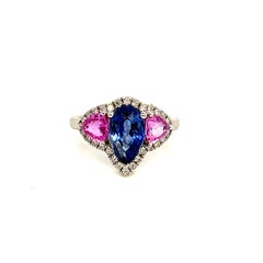 Anello con zaffiro naturale e diamante in oro 14k 3,43 TCW certificati